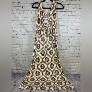 NWT Fresh Produce Fiji Beachcomber Ikat Boho Vacation Coastal Midi Dress Size S